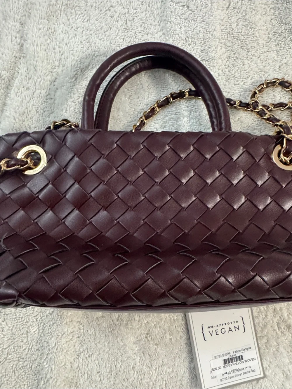 Woven Vegan Burgundy Top-Handle Bag